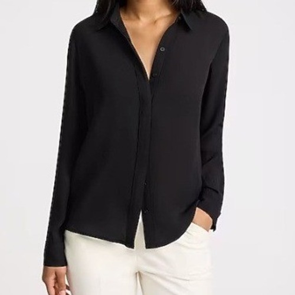 Express Women's Size XS Portofino Shirt Black Long Sleeve Button Down Roll Tab